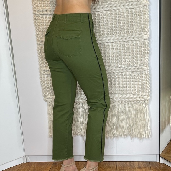 Celebrity Pink Olive Green High Rise Trousers Cropped Raw Hem Size 25 - Picture 2 of 6